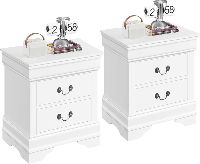 Classic White Nightstand Set with Recessed Panels