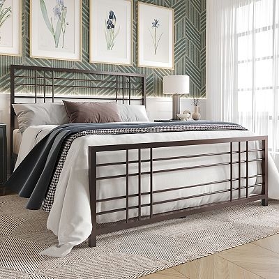 Clean-Lined White Tubular Metal Bed Frame with Minimalist Spindle Design