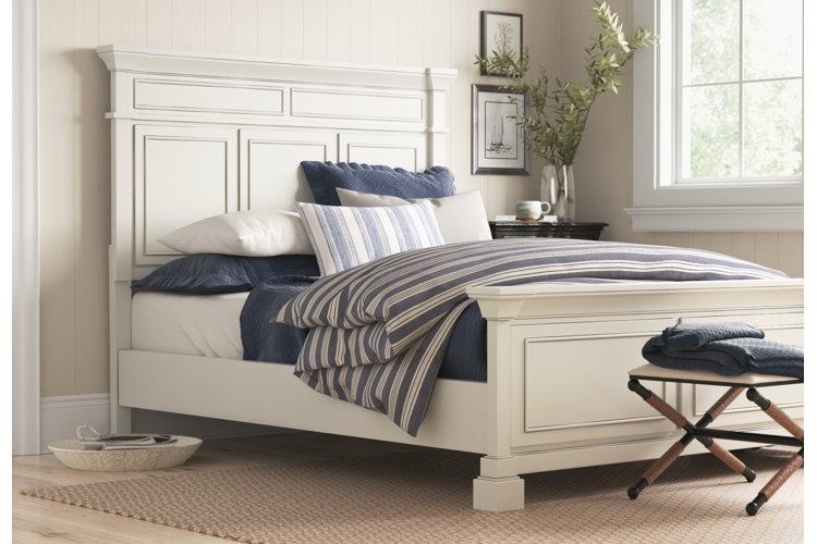 Coastal Bedroom Suite Spindle Headboard Navy Blue Accents Calming