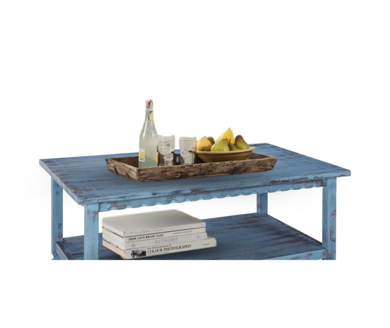 Coastal Coffee Table with Nesting Bench Unit in Distressed Blue