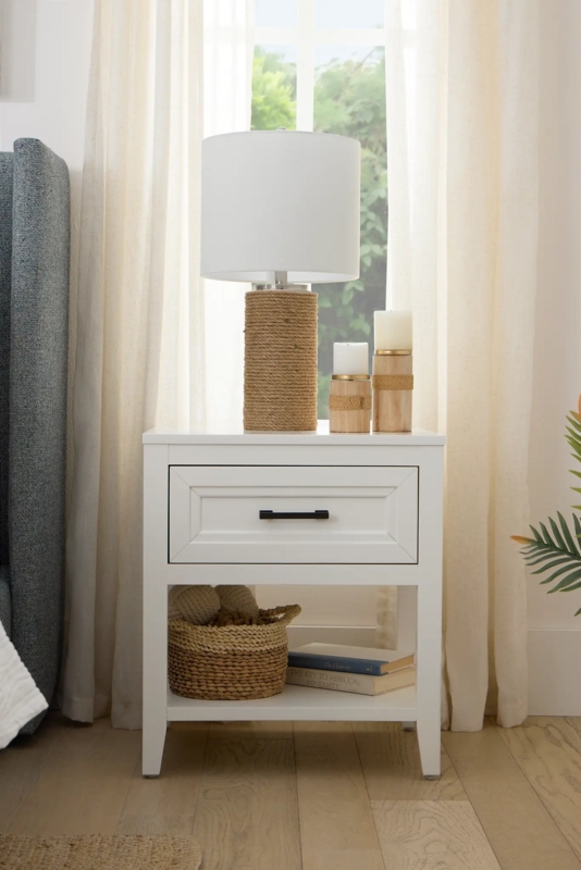 Coastal Cottage Nightstand with Slatted Bottom Shelf Tapered Legs