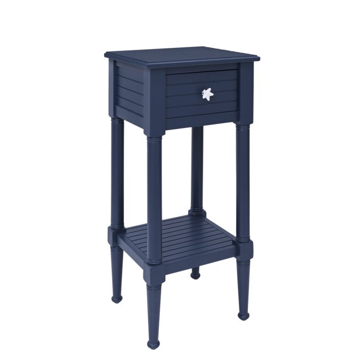 Coastal End Table with X-Frame Sides & Slatted Shelf