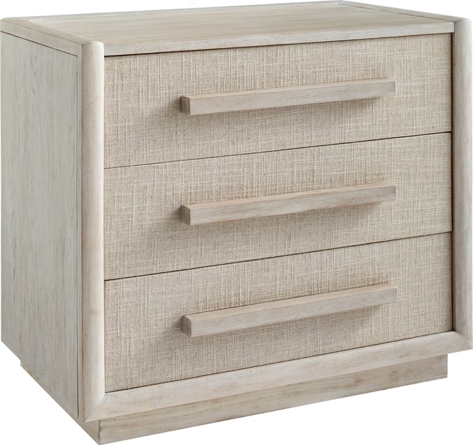Coastal Modern Linen-Wrapped Nightstand, Wood Base