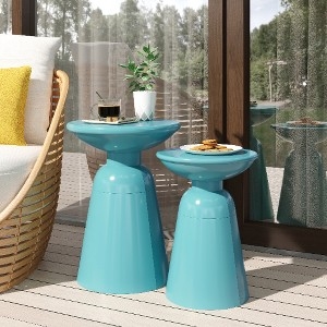 Coastal Patio Side Table with Flared Slatted Base Design