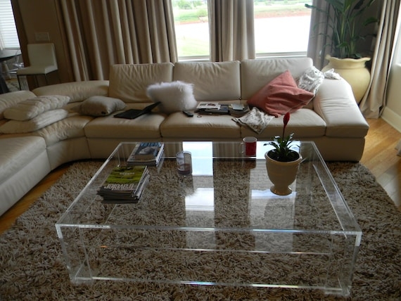 Coffee Table Acrylic Rectangular Flange Edge with Lower Shelf