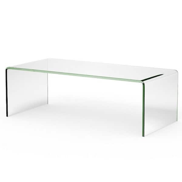 Coffee Table All-Glass Rectangular Two-Tier Shelf Panel Legs
