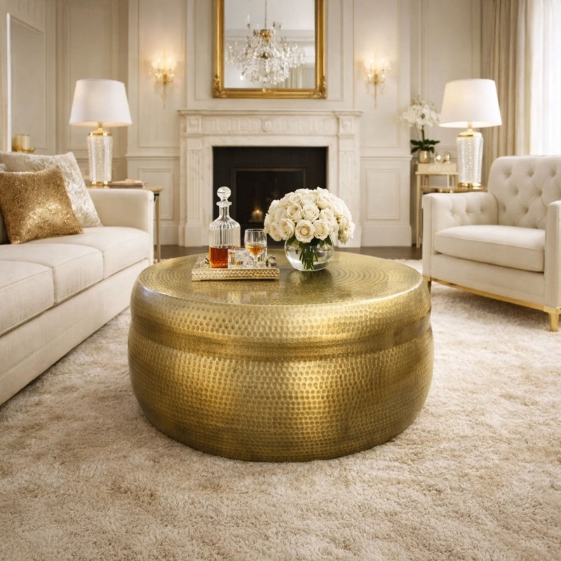 Coffee Table Artisanal Hammered Embossed Texture Global
