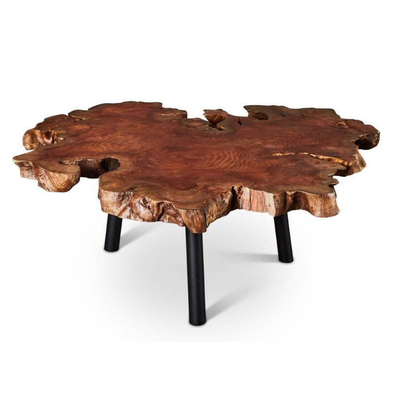 Coffee Table, Black Wood Grain, Organic Silhouette, Matte Finish, Modern.