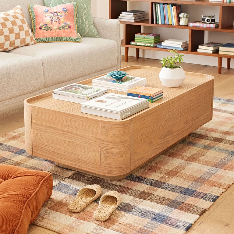 Coffee Table Blonde Wood Floating Base Japandi Style