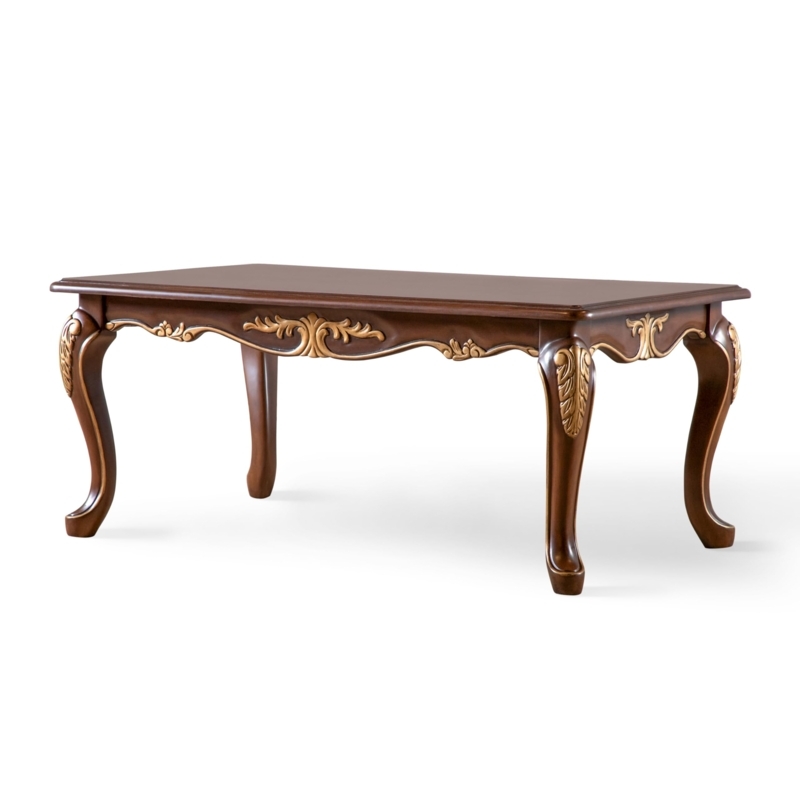Coffee Table Cherry Wood Carved Apron Motif Shelf