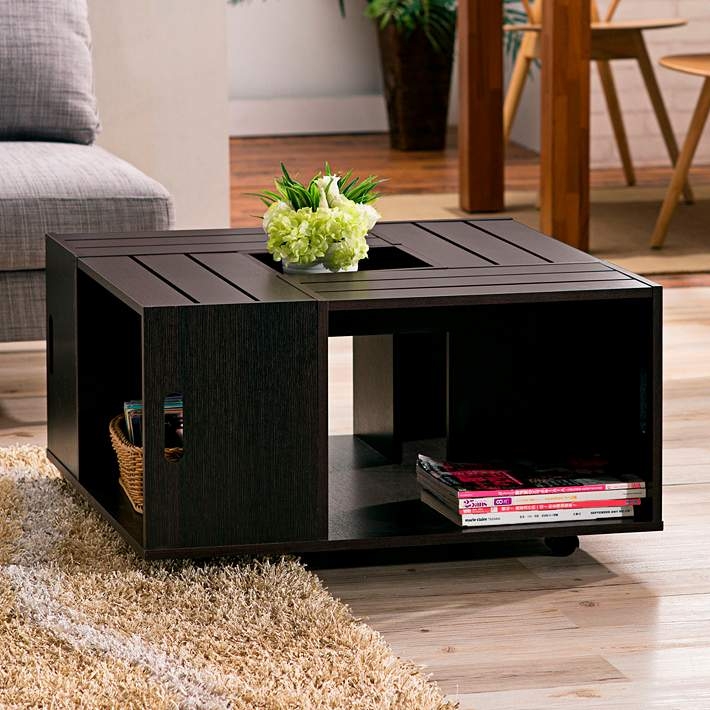 Coffee Table, Chunky Square Silhouette with Rustic Espresso Finish