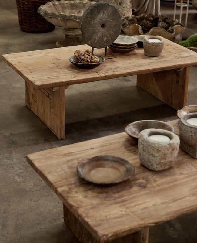Coffee Table Circular Thick Cylindrical Base Dark Acacia
