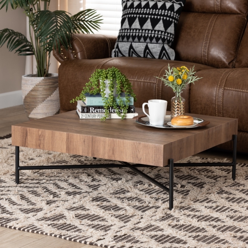 Coffee Table Circular Tripod Base Walnut Wood Toned Metal