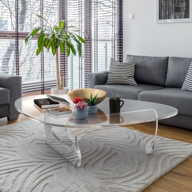 Coffee Table Clear Acrylic Biomorphic Shape Interlocking Base