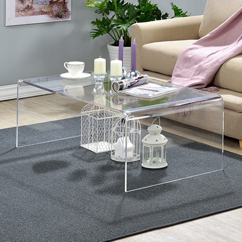 Coffee Table Clear Acrylic U-Shaped Waterfall Minimalist Design