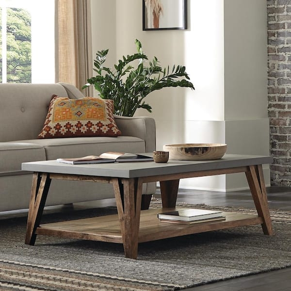 Coffee Table Concrete Coating Open Shelf Modern Farmhouse Design