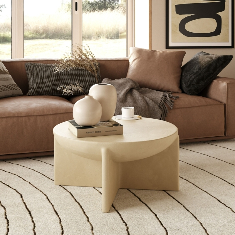 Coffee Table Concrete Material Round Top Sculptural Form Matte Finish