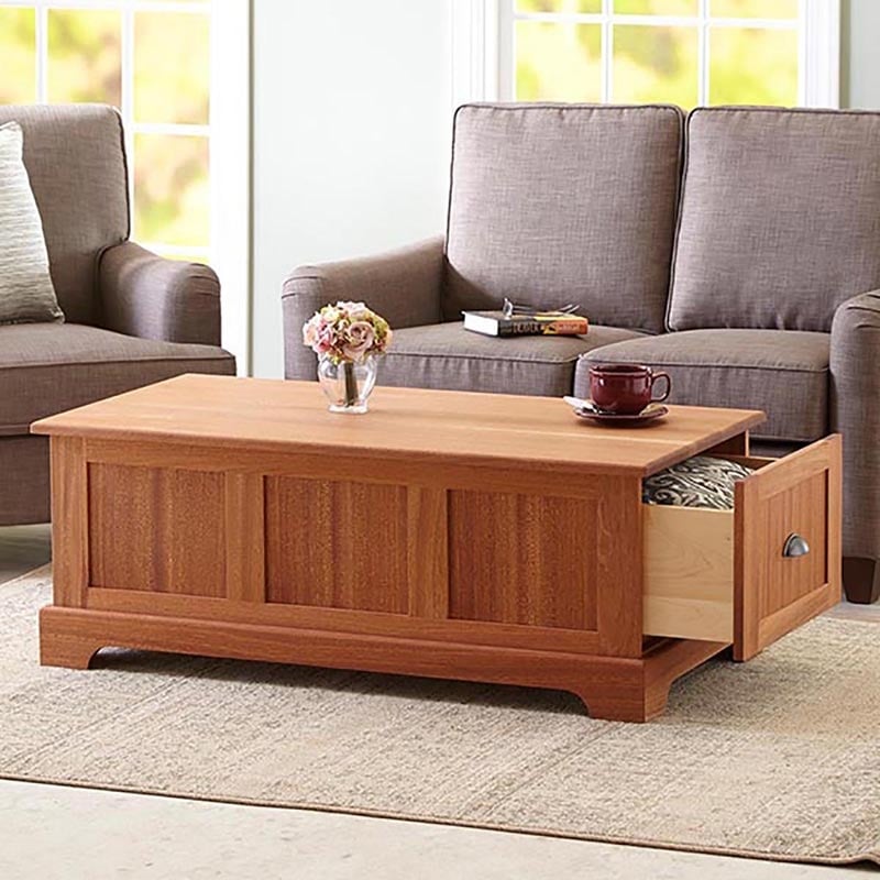 Coffee Table Craftsman Wood Four Drawers Full Length Shelf