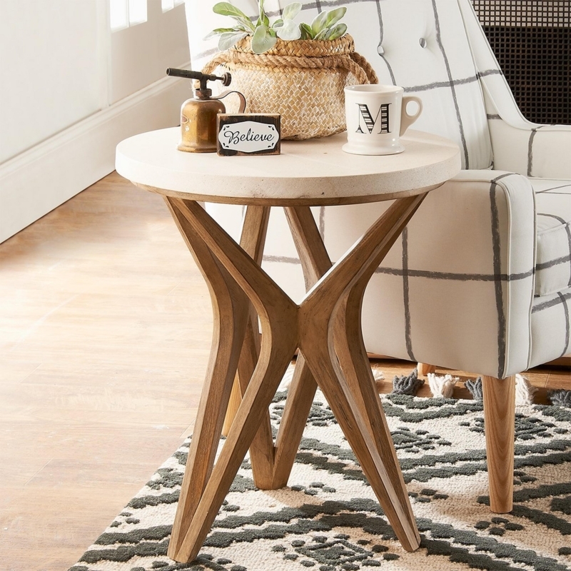 Coffee Table Cream Stone-Like Texture, Modern Block Coffee Table Styling