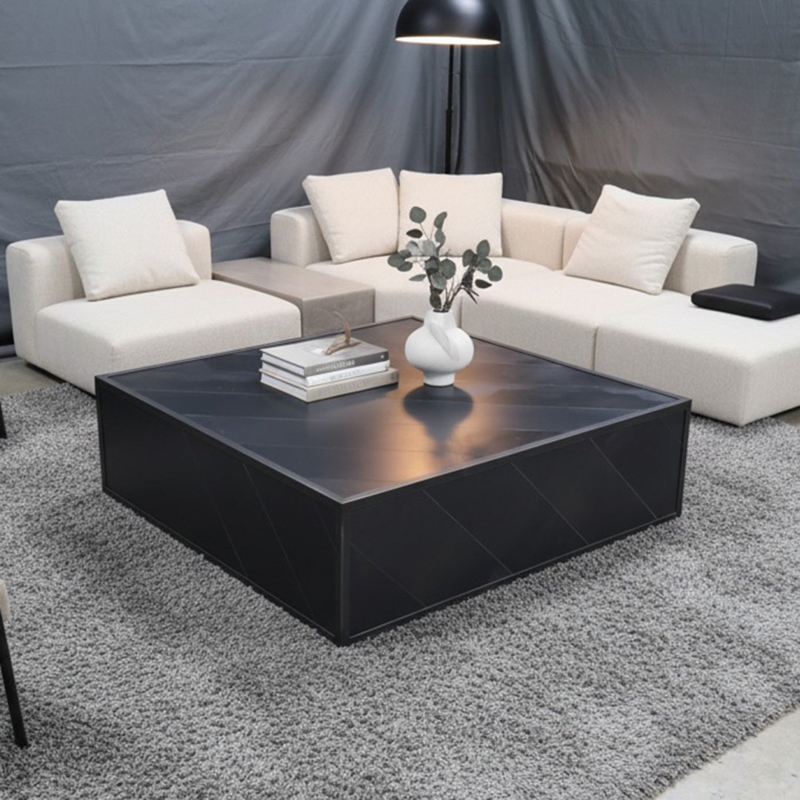 Coffee Table Cube Shape Open Base Modern Industrial Wood