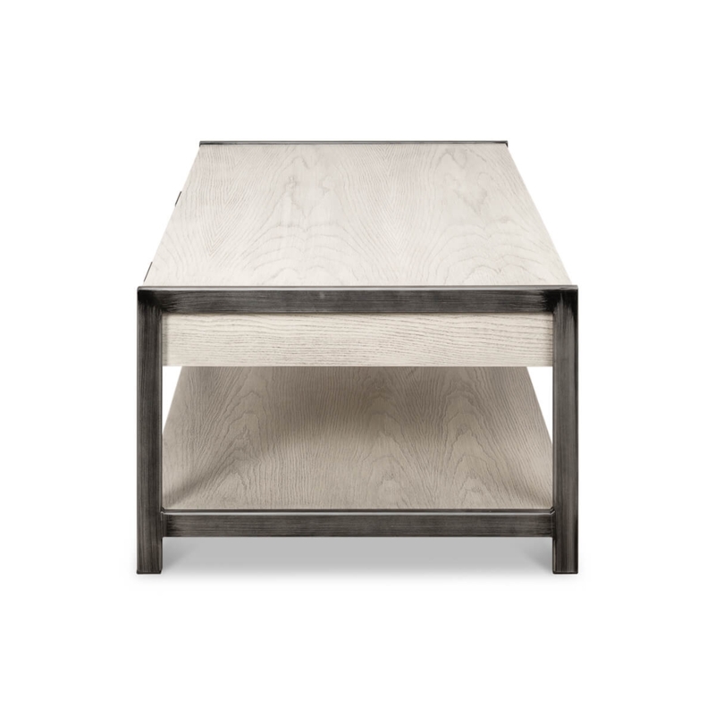 Coffee Table Distressed Wood Plank Style Sled Base Metal
