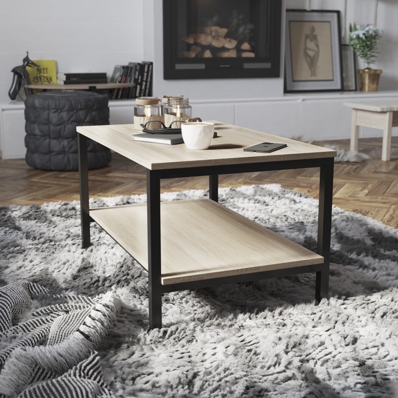 Coffee Table Driftwood Finish X Side Panels Two Tier Gray