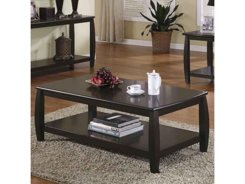 Coffee Table Espresso Finish Sturdy Block Legs with Integrated Shelf