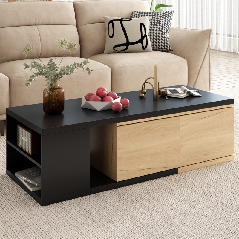 Coffee Table Extendable Dual Tone White Walnut Storage
