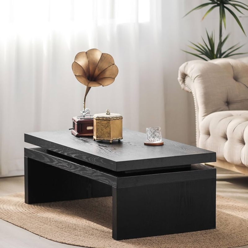 Coffee Table Floating Top Two Tone Industrial Storage Wood