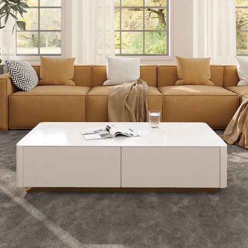 Coffee Table Fluted Base Integrated Storage Round Silhouette Matte