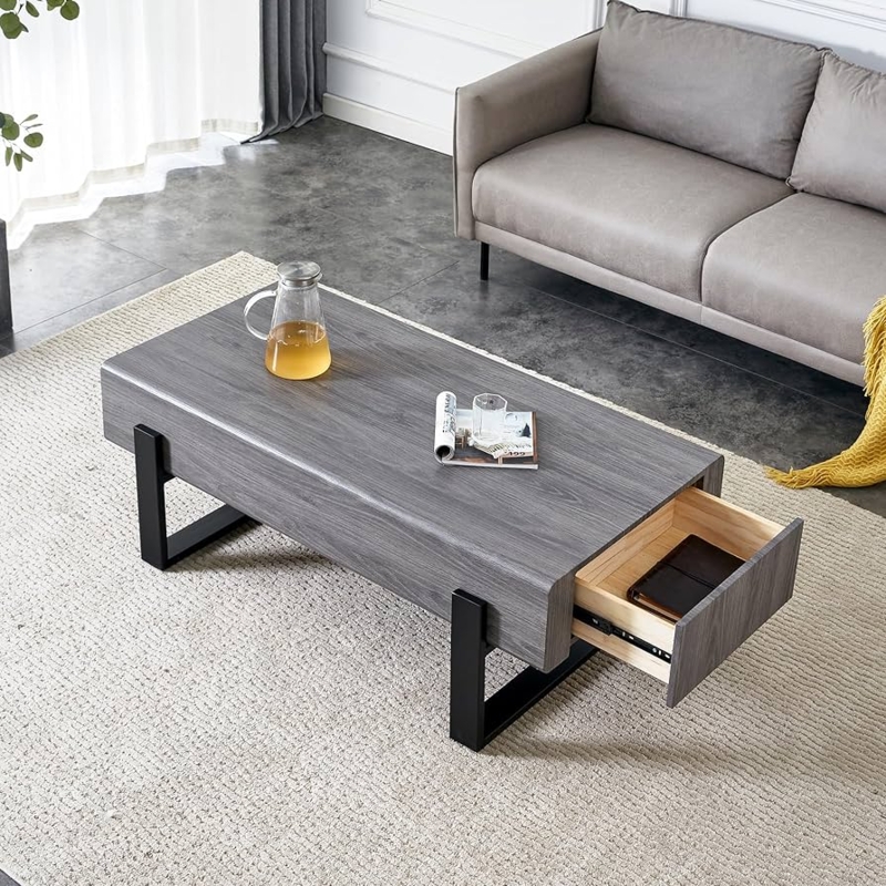Coffee Table Grey Wood Toned Low Profile Sled Legs