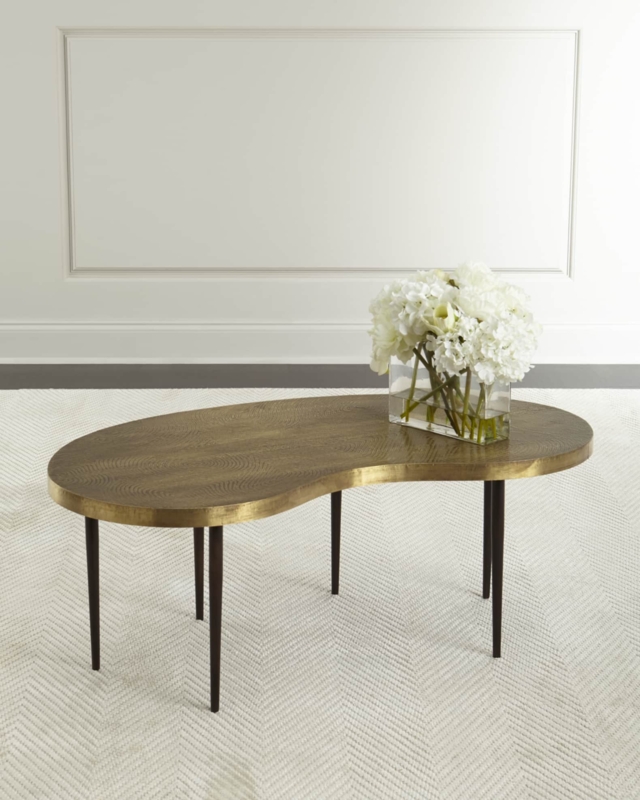 Coffee Table Hammered Drum Shape Recessed Base Industrial