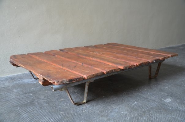 Coffee Table Industrial Wheels Side Handle Low Profile Vintage