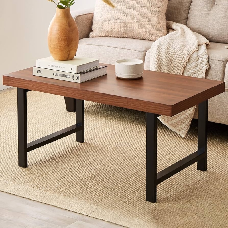 Coffee Table Industrial Wood Butcher Block Top Metal Legs