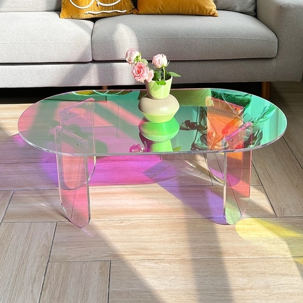 Coffee Table Iridescent Acrylic Oval Silhouette Modern