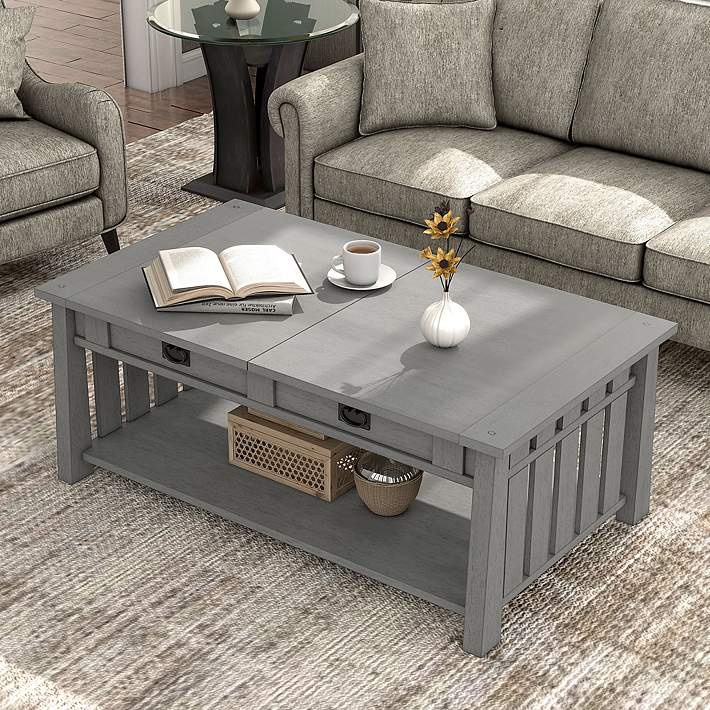 Coffee Table Lift Top Metal Cup Pulls Antique Finish Rustic Farmhouse