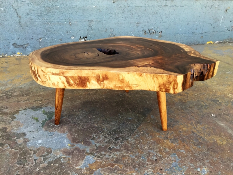Coffee Table Live Edge Slab Acacia Grain Block Legs Organic