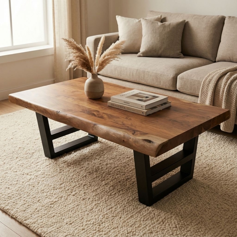 Coffee Table Live Edge Thick Slab Legs Gray Natural Wood