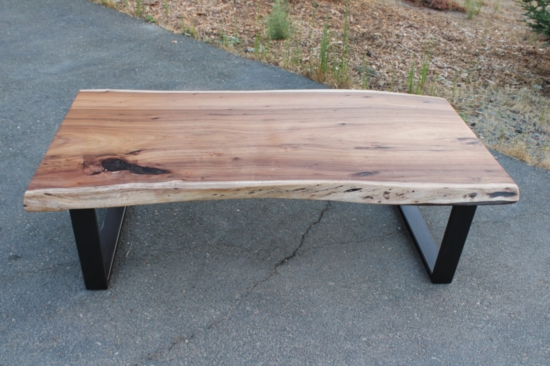 Coffee Table Live Edge Thick Slab Top Black Block Legs