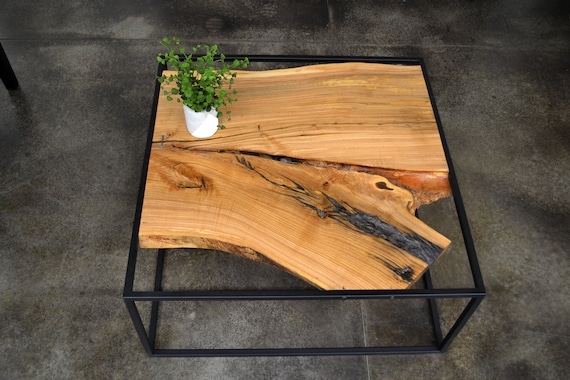 Coffee Table Live Edge Thick Slab U Shaped Legs Industrial