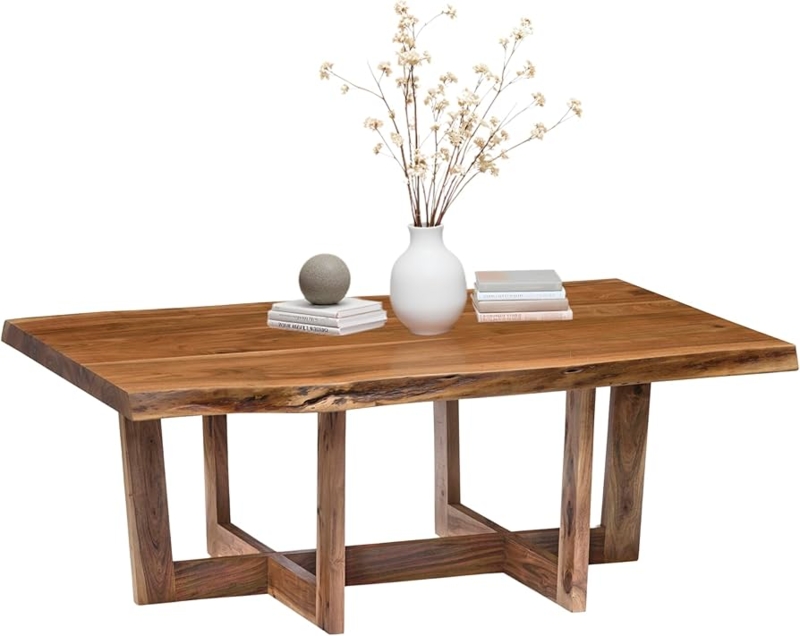 Coffee Table Live Edge Thick Wood U-Shaped Legs Industrial