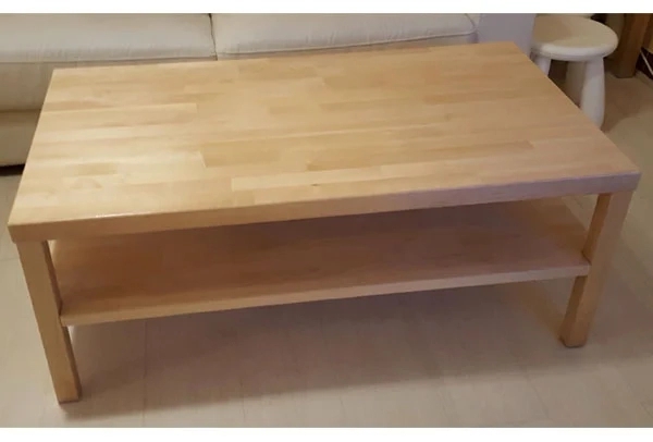 Coffee Table Low Profile Block Legs Natural Birch Wood Finish