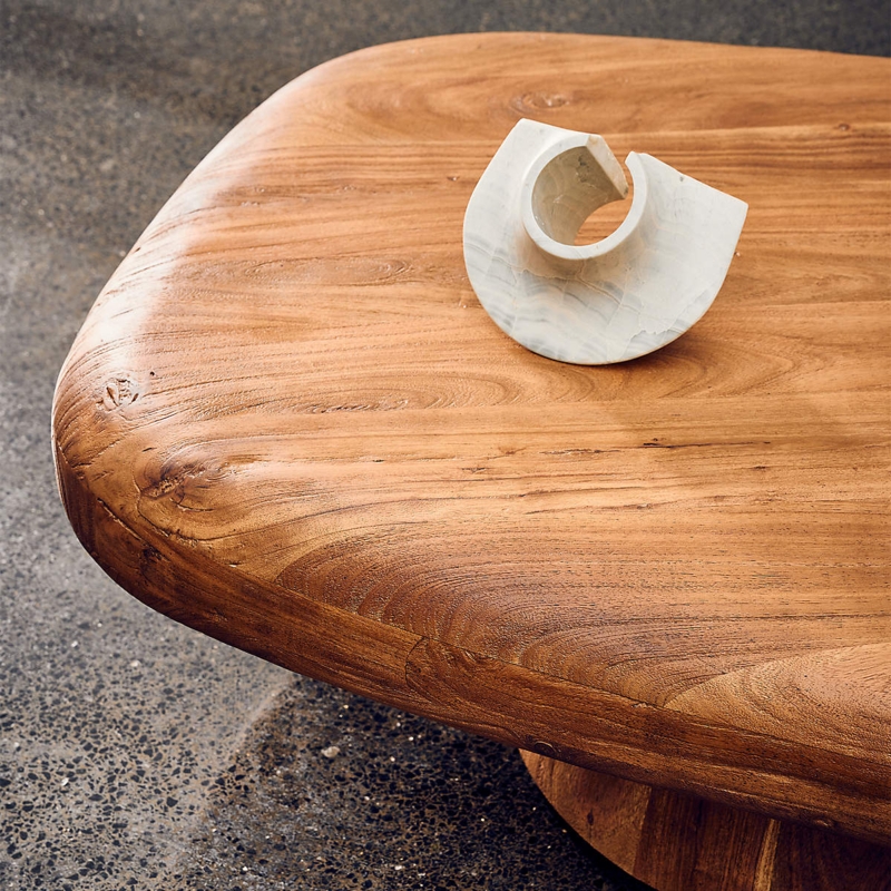 Coffee Table Low Profile Plinth Base Wood Grain Modern