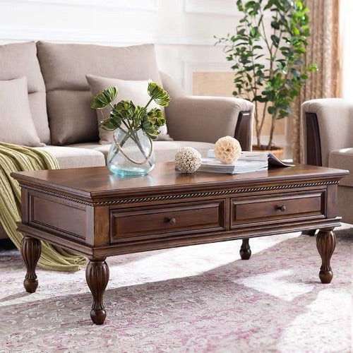 Coffee Table Medium Brown Slatted Lower Shelf Rectangular