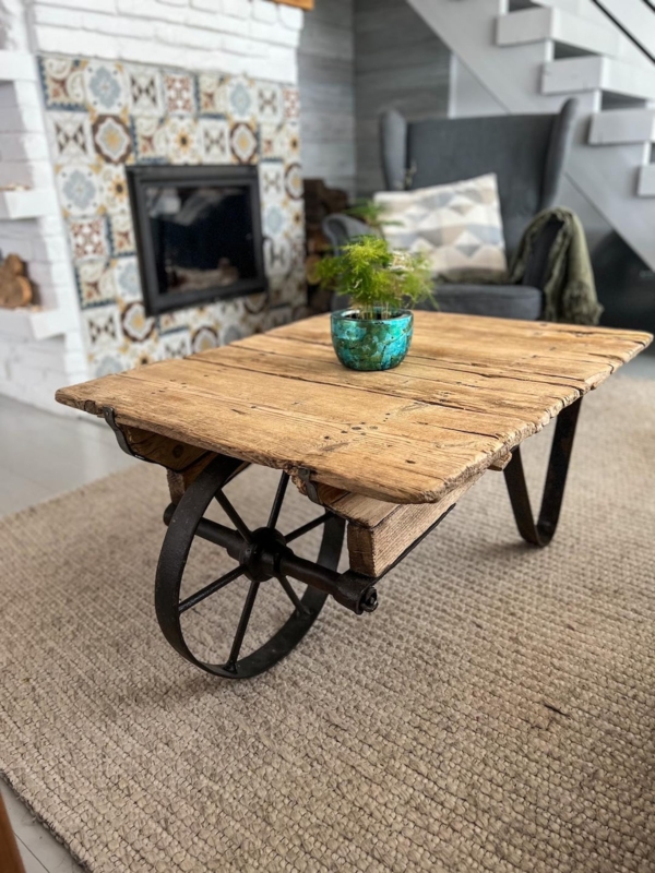 Coffee Table Metal Corner Brackets Reclaimed Plank Thick Top