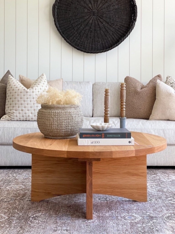 Coffee Table Minimalist Round Wood Tapered Legs Mid Century Style