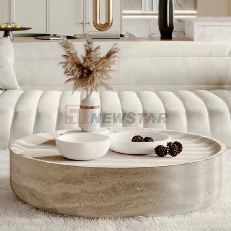 Coffee Table Monolithic Block Shape Plinth Base Travertine Material