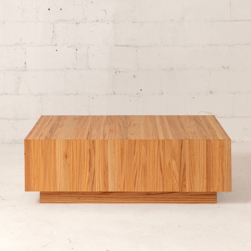 Coffee Table Natural Wood Block Low Profile Japandi Style
