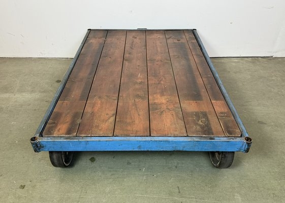 Coffee Table Navy Blue Metal Oversized Wheels Factory Aesthetics