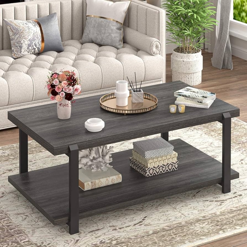 Coffee Table Open Shelf Wood Grain Texture Industrial Rustic Modern